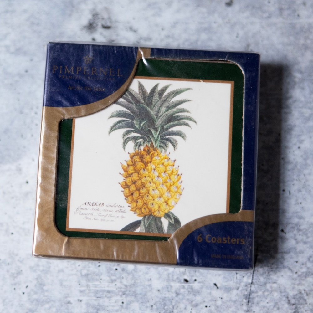 NIB ~ Set of 6 Vintage Pimpernel Pineapple Coasters Made in England Unopened